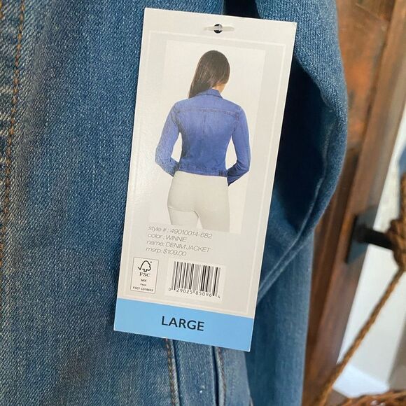 Social Standard Sz L NWT Classic Blue Jean Denim Short Button Front Jacket - Picture 6 of 7